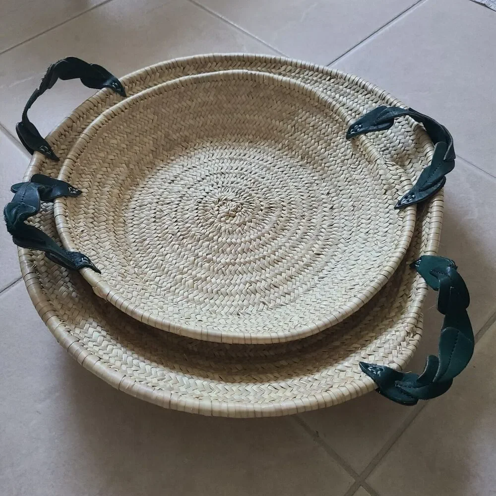 set (2) Sahbi Culture Moroccan Palm Leaf Berber Platters Baskets 22